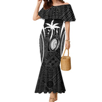 Custom Fiji Rugby Family Matching Mermaid Dress and Hawaiian Shirt Fijian Warrior Black LT05 Mom's Dress Black - Polynesian Pride