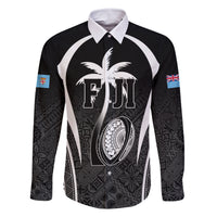Custom Fiji Rugby Family Matching Off The Shoulder Long Sleeve Dress and Hawaiian Shirt Fijian Warrior Black LT05 Dad's Shirt - Long Sleeve Black - Polynesian Pride