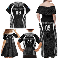 Custom Fiji Rugby Family Matching Off Shoulder Maxi Dress and Hawaiian Shirt Fijian Warrior Black LT05 - Polynesian Pride