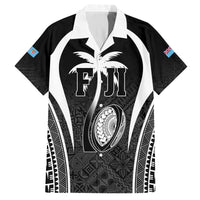 Custom Fiji Rugby Family Matching Off Shoulder Short Dress and Hawaiian Shirt Fijian Warrior Black LT05 Dad's Shirt - Short Sleeve Black - Polynesian Pride