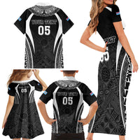 Custom Fiji Rugby Family Matching Short Sleeve Bodycon Dress and Hawaiian Shirt Fijian Warrior Black LT05 - Polynesian Pride