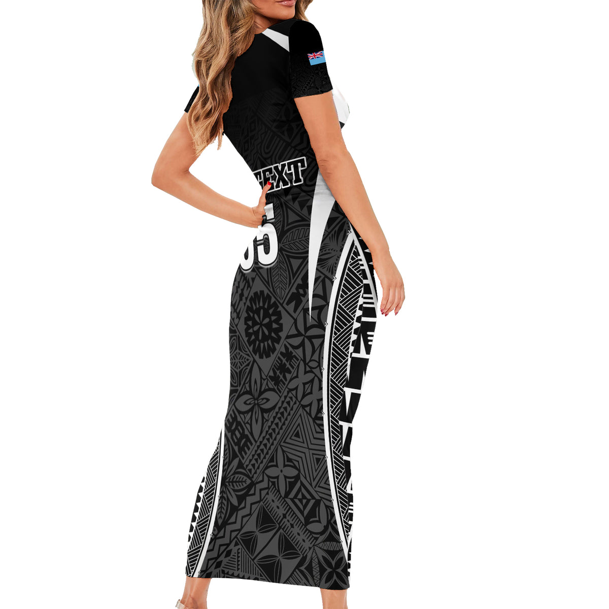 Custom Fiji Rugby Family Matching Short Sleeve Bodycon Dress and Hawaiian Shirt Fijian Warrior Black LT05 - Polynesian Pride