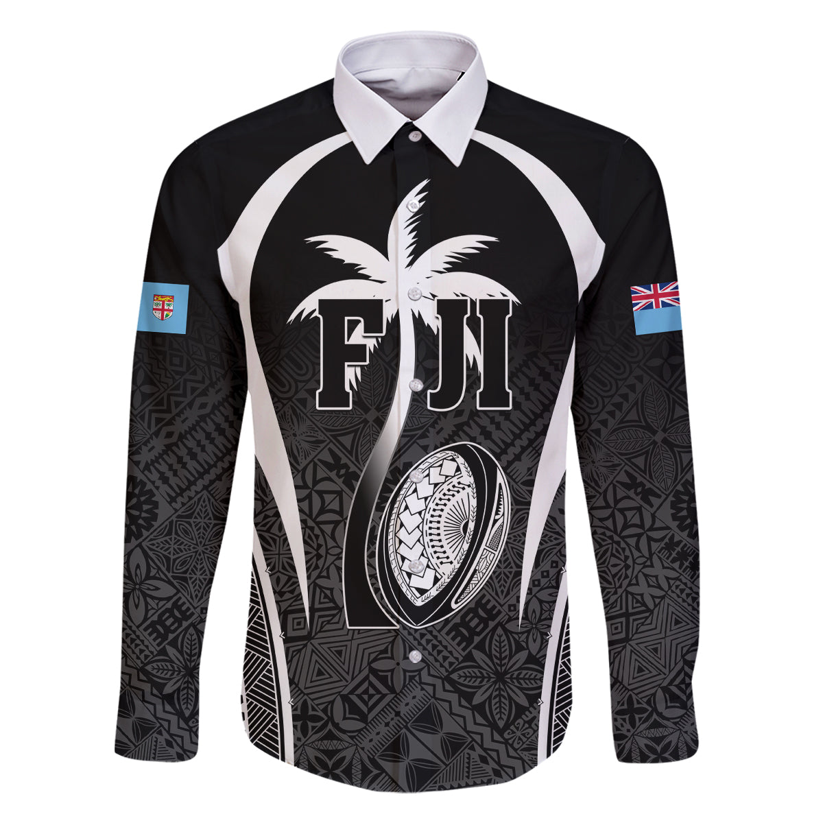 Custom Fiji Rugby Family Matching Tank Maxi Dress and Hawaiian Shirt Fijian Warrior Black LT05 Dad's Shirt - Long Sleeve Black - Polynesian Pride