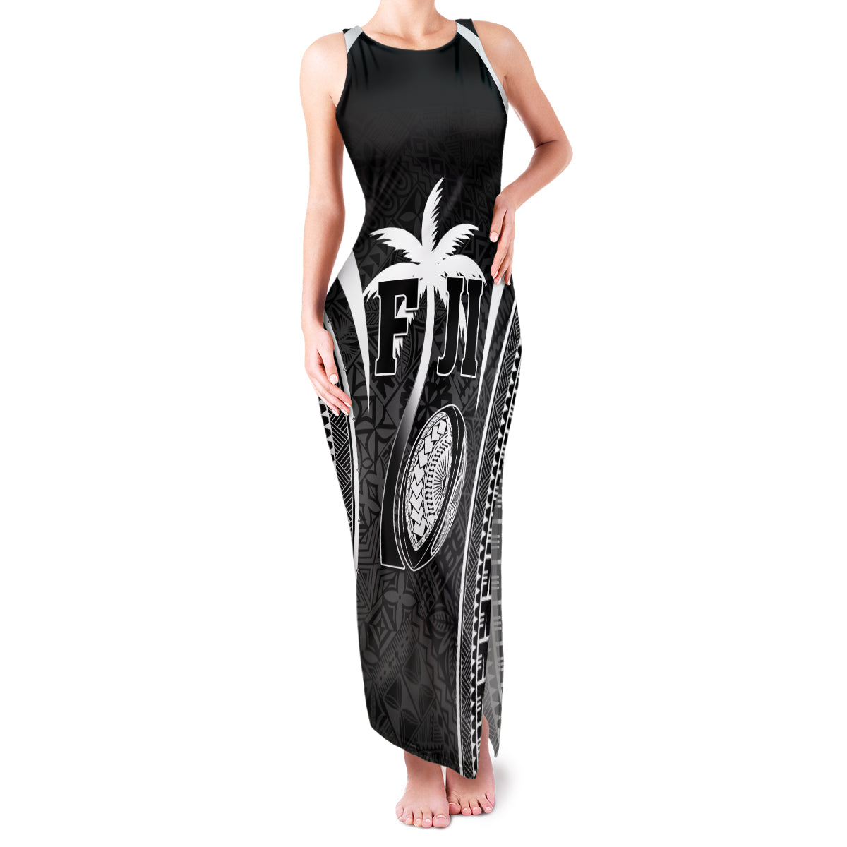 Custom Fiji Rugby Family Matching Tank Maxi Dress and Hawaiian Shirt Fijian Warrior Black LT05 Mom's Dress Black - Polynesian Pride