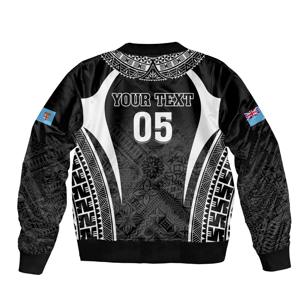 Custom Fiji Rugby Sleeve Zip Bomber Jacket Fijian Warrior Black