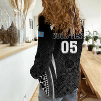 Custom Fiji Rugby Women Casual Shirt Fijian Warrior Black LT05 - Polynesian Pride