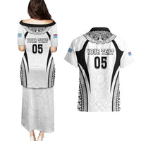 Custom Fiji Rugby Couples Matching Puletasi and Hawaiian Shirt Fijian Warrior White LT05 - Polynesian Pride