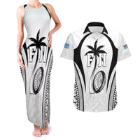 Custom Fiji Rugby Couples Matching Tank Maxi Dress and Hawaiian Shirt Fijian Warrior White LT05 White - Polynesian Pride
