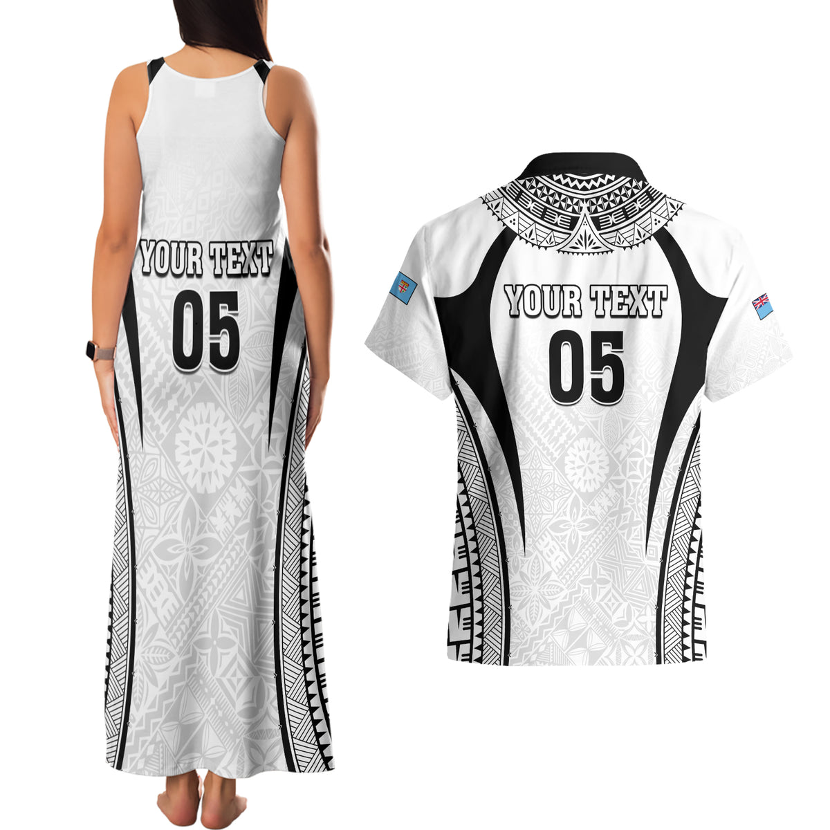 Custom Fiji Rugby Couples Matching Tank Maxi Dress and Hawaiian Shirt Fijian Warrior White LT05 - Polynesian Pride