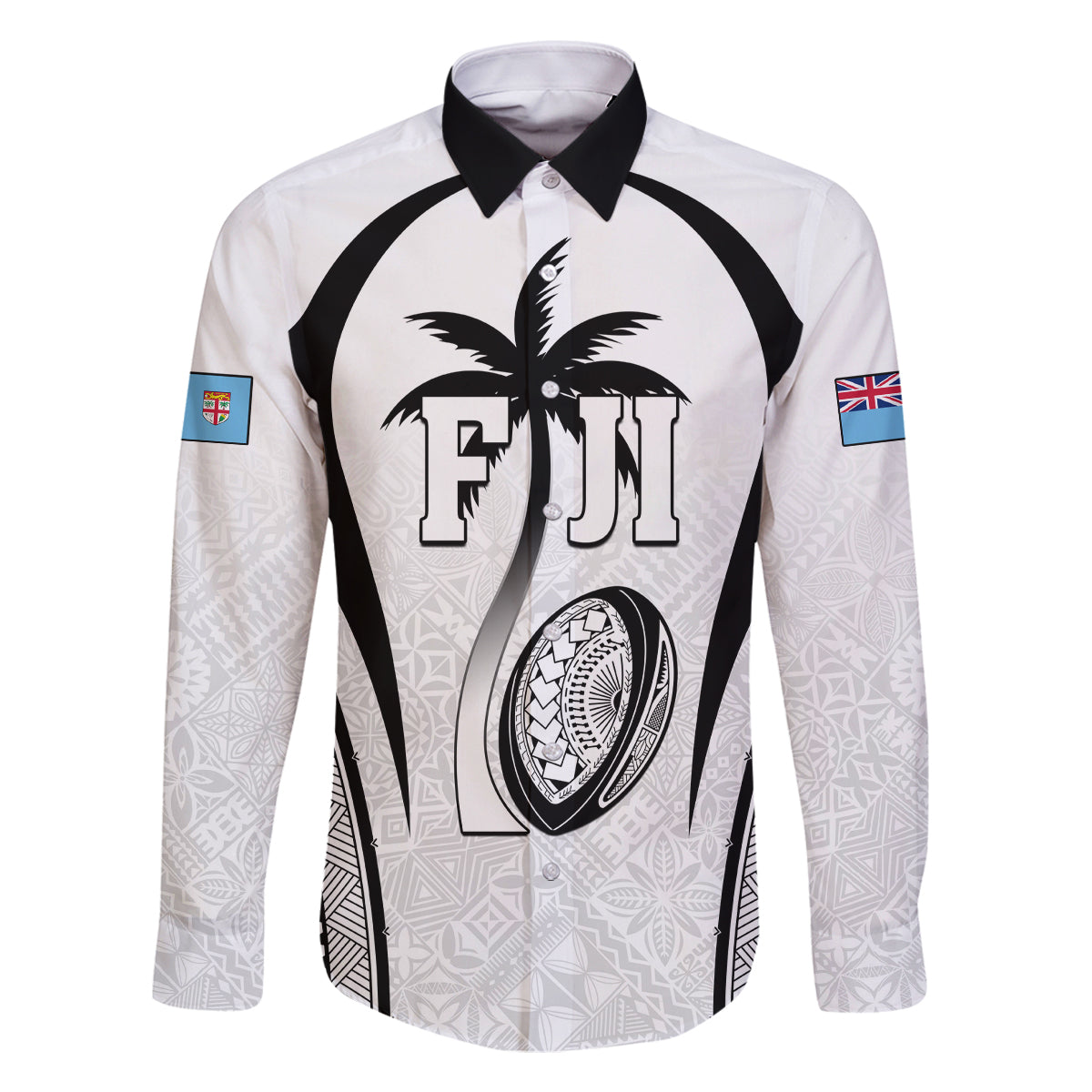 Custom Fiji Rugby Family Matching Long Sleeve Bodycon Dress and Hawaiian Shirt Fijian Warrior White LT05 Dad's Shirt - Long Sleeve White - Polynesian Pride