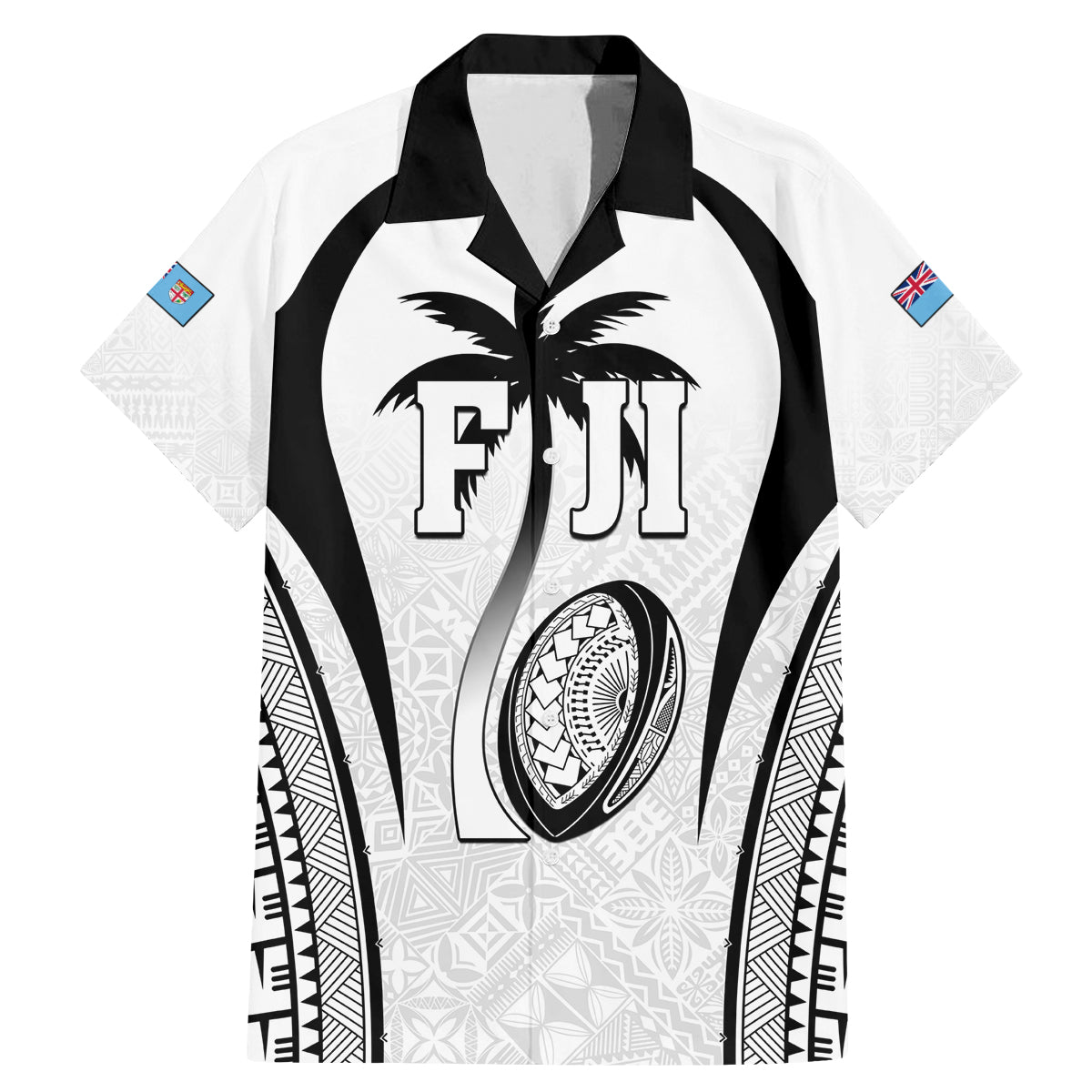 Custom Fiji Rugby Family Matching Mermaid Dress and Hawaiian Shirt Fijian Warrior White LT05 Dad's Shirt - Short Sleeve White - Polynesian Pride