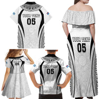 Custom Fiji Rugby Family Matching Off Shoulder Maxi Dress and Hawaiian Shirt Fijian Warrior White LT05 - Polynesian Pride