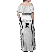 Custom Fiji Rugby Family Matching Off Shoulder Maxi Dress and Hawaiian Shirt Fijian Warrior White LT05 - Polynesian Pride