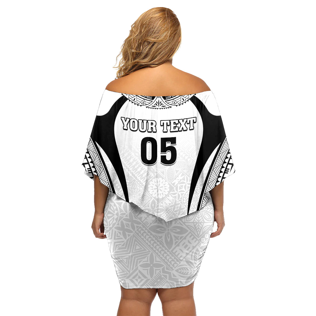 Custom Fiji Rugby Family Matching Off Shoulder Short Dress and Hawaiian Shirt Fijian Warrior White LT05 - Polynesian Pride