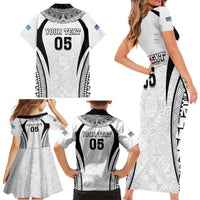 Custom Fiji Rugby Family Matching Short Sleeve Bodycon Dress and Hawaiian Shirt Fijian Warrior White LT05 - Polynesian Pride