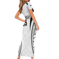 Custom Fiji Rugby Family Matching Short Sleeve Bodycon Dress and Hawaiian Shirt Fijian Warrior White LT05 - Polynesian Pride