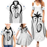 Custom Fiji Rugby Family Matching Summer Maxi Dress and Hawaiian Shirt Fijian Warrior White LT05 - Polynesian Pride