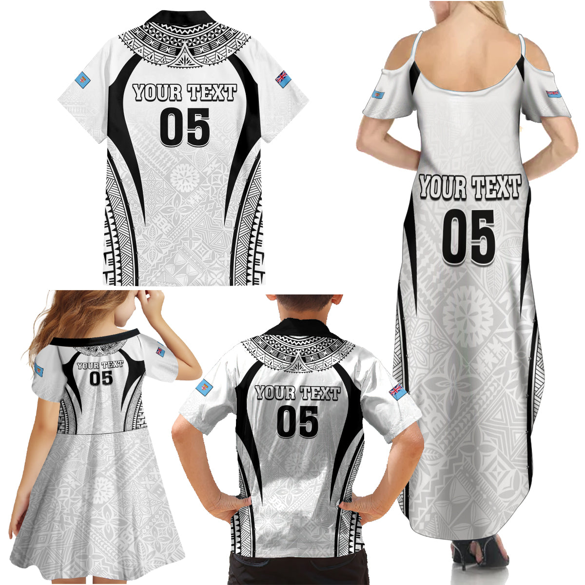 Custom Fiji Rugby Family Matching Summer Maxi Dress and Hawaiian Shirt Fijian Warrior White LT05 - Polynesian Pride