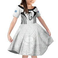 Custom Fiji Rugby Family Matching Tank Maxi Dress and Hawaiian Shirt Fijian Warrior White LT05 Daughter's Dress White - Polynesian Pride