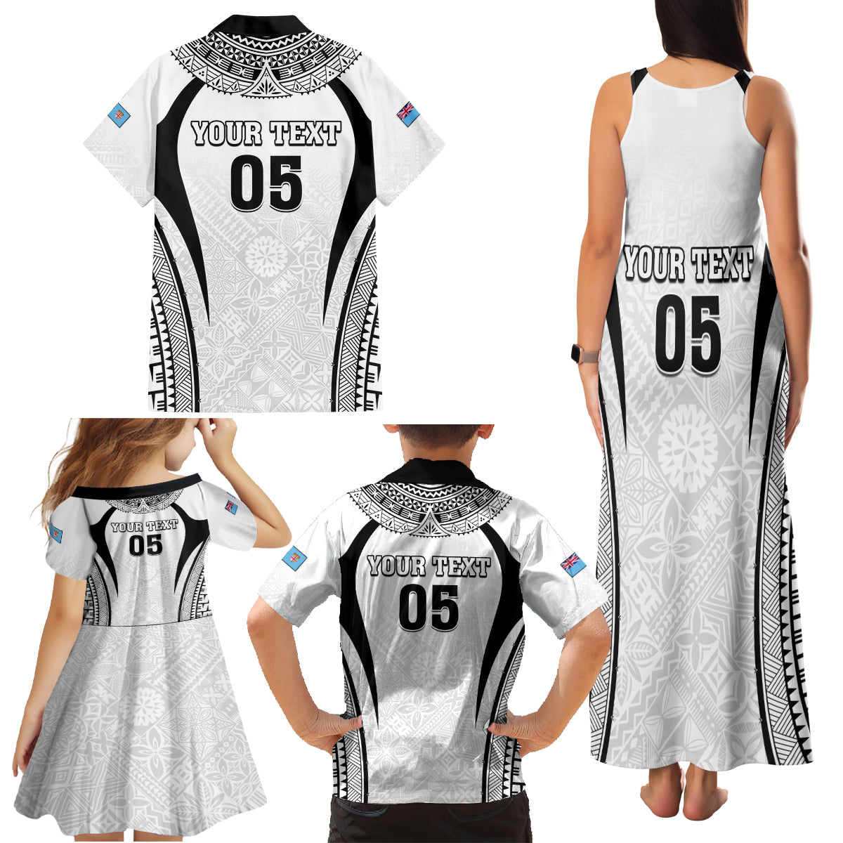 Custom Fiji Rugby Family Matching Tank Maxi Dress and Hawaiian Shirt Fijian Warrior White LT05 - Polynesian Pride