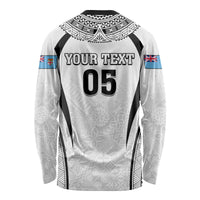 Custom Fiji Rugby Long Sleeve Shirt Fijian Warrior White