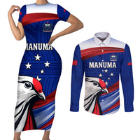 Custom Samoa Rugby Couples Matching Short Sleeve Bodycon Dress and Long Sleeve Button Shirt Manuma Ptilinopus Perousii LT05 Blue - Polynesian Pride