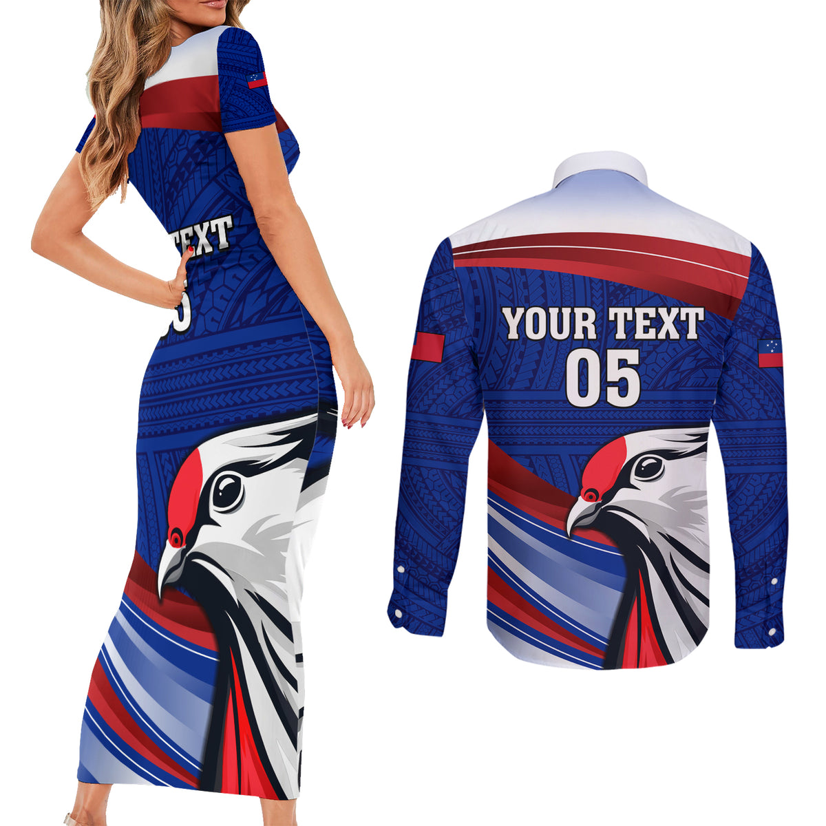 Custom Samoa Rugby Couples Matching Short Sleeve Bodycon Dress and Long Sleeve Button Shirt Manuma Ptilinopus Perousii LT05 - Polynesian Pride