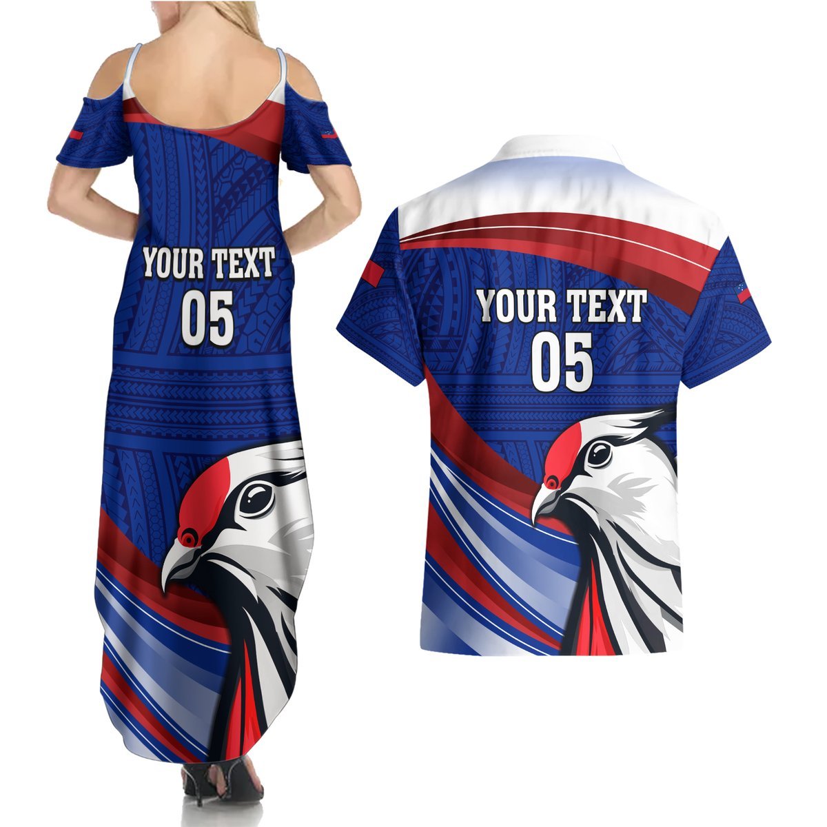 Custom Samoa Rugby Couples Matching Summer Maxi Dress and Hawaiian Shirt Manuma Ptilinopus Perousii LT05 - Polynesian Pride