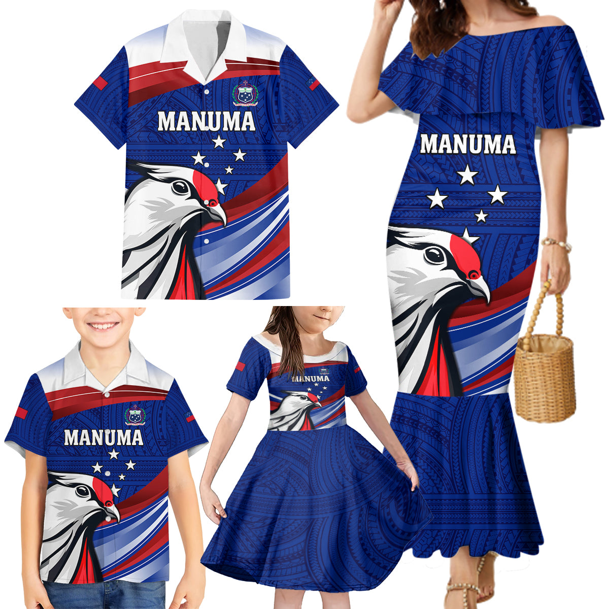 Custom Samoa Rugby Family Matching Mermaid Dress and Hawaiian Shirt Manuma Ptilinopus Perousii LT05 - Polynesian Pride