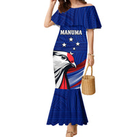 Custom Samoa Rugby Family Matching Mermaid Dress and Hawaiian Shirt Manuma Ptilinopus Perousii LT05 Mom's Dress Blue - Polynesian Pride