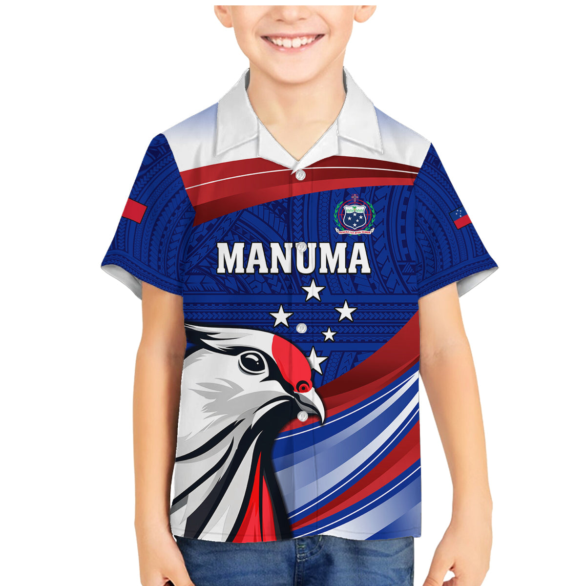 Custom Samoa Rugby Family Matching Mermaid Dress and Hawaiian Shirt Manuma Ptilinopus Perousii LT05 Son's Shirt Blue - Polynesian Pride