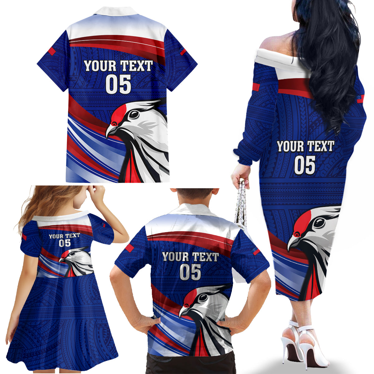 Custom Samoa Rugby Family Matching Off The Shoulder Long Sleeve Dress and Hawaiian Shirt Manuma Ptilinopus Perousii LT05 - Polynesian Pride