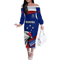 Custom Samoa Rugby Family Matching Off The Shoulder Long Sleeve Dress and Hawaiian Shirt Manuma Ptilinopus Perousii LT05 Mom's Dress Blue - Polynesian Pride