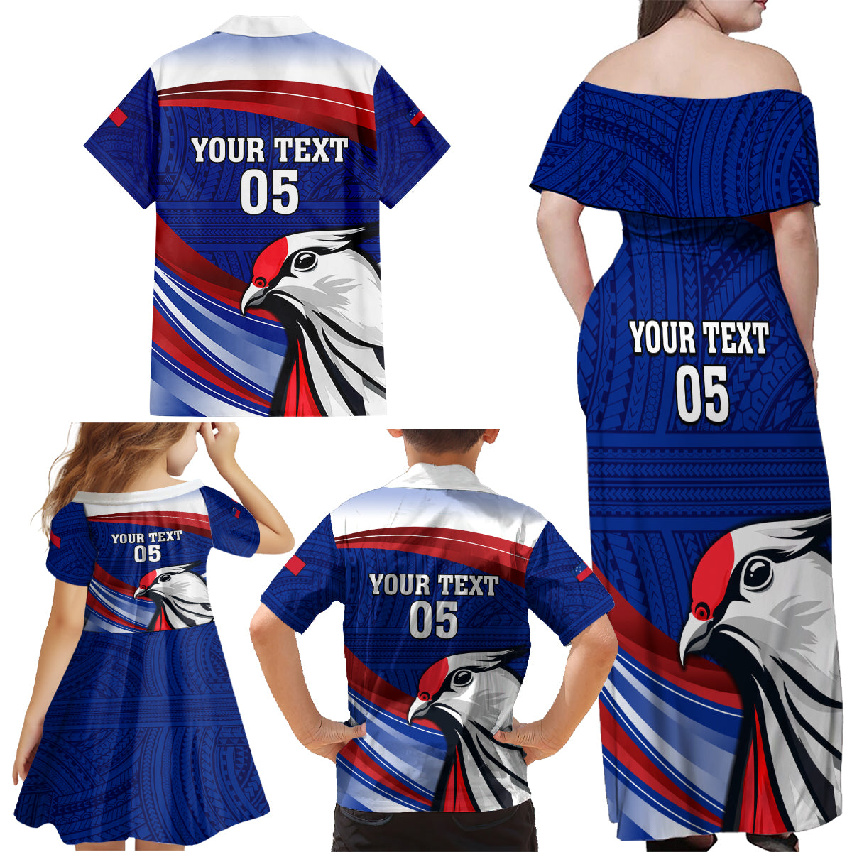 Custom Samoa Rugby Family Matching Off Shoulder Maxi Dress and Hawaiian Shirt Manuma Ptilinopus Perousii LT05 - Polynesian Pride