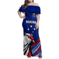 Custom Samoa Rugby Family Matching Off Shoulder Maxi Dress and Hawaiian Shirt Manuma Ptilinopus Perousii LT05 Mom's Dress Blue - Polynesian Pride