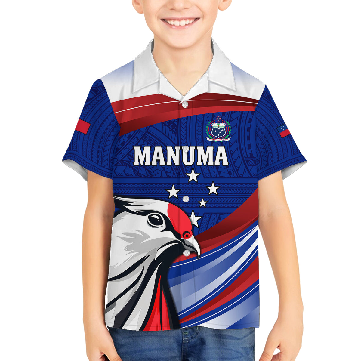 Custom Samoa Rugby Family Matching Off Shoulder Maxi Dress and Hawaiian Shirt Manuma Ptilinopus Perousii LT05 Son's Shirt Blue - Polynesian Pride
