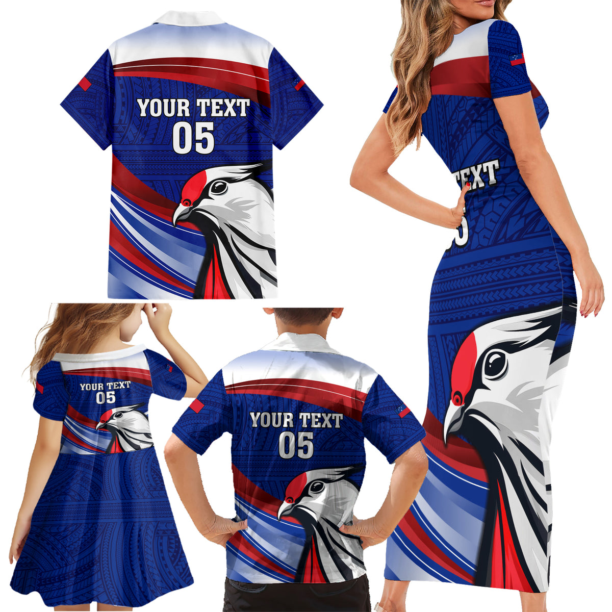 Custom Samoa Rugby Family Matching Short Sleeve Bodycon Dress and Hawaiian Shirt Manuma Ptilinopus Perousii LT05 - Polynesian Pride