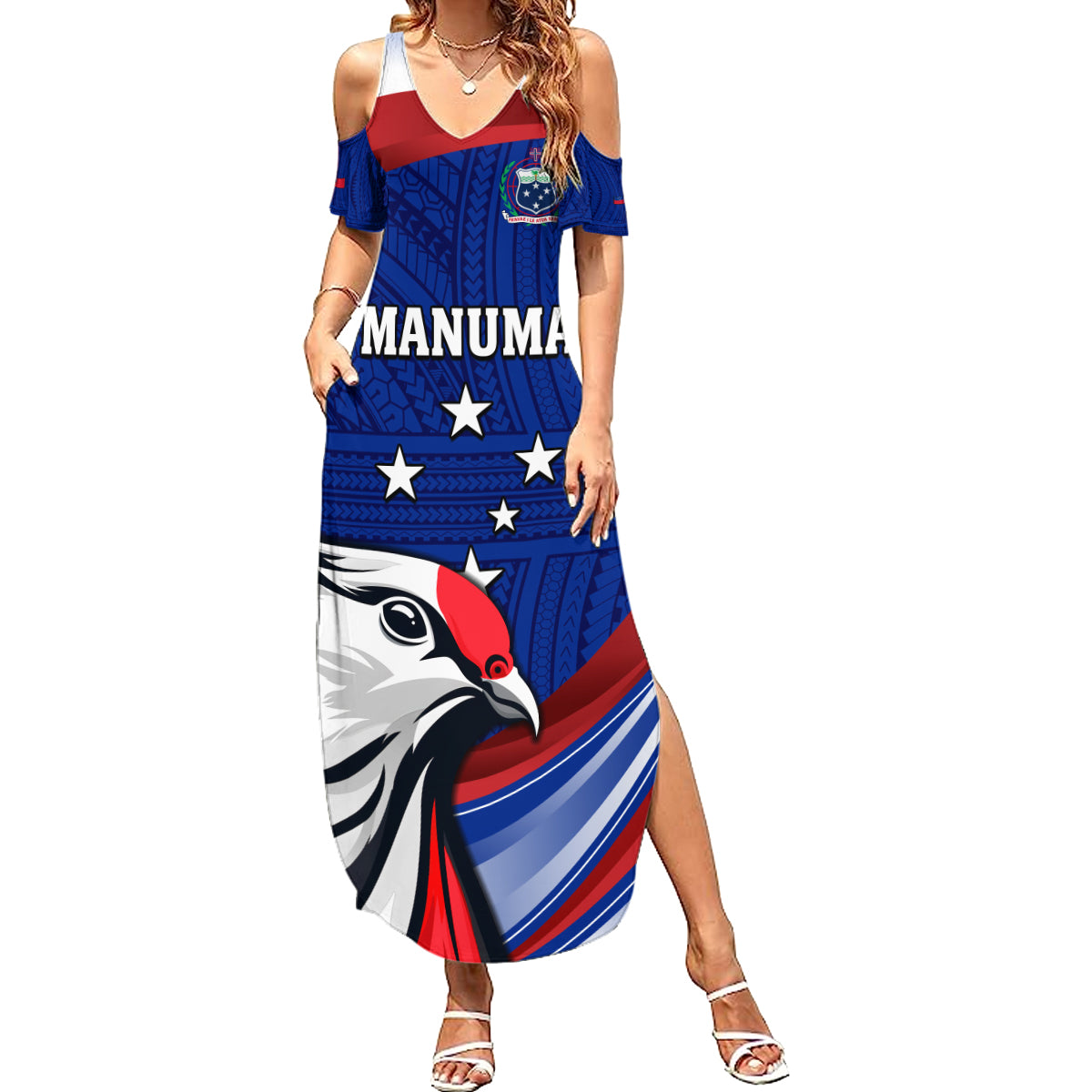 Custom Samoa Rugby Family Matching Summer Maxi Dress and Hawaiian Shirt Manuma Ptilinopus Perousii LT05 Mom's Dress Blue - Polynesian Pride