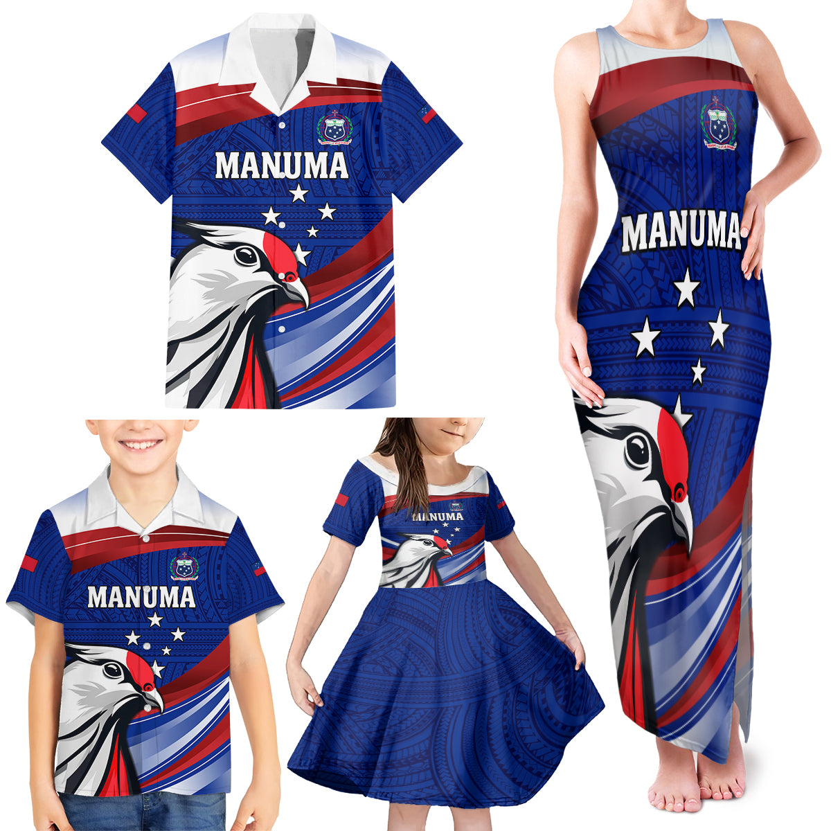 Custom Samoa Rugby Family Matching Tank Maxi Dress and Hawaiian Shirt Manuma Ptilinopus Perousii LT05 - Polynesian Pride