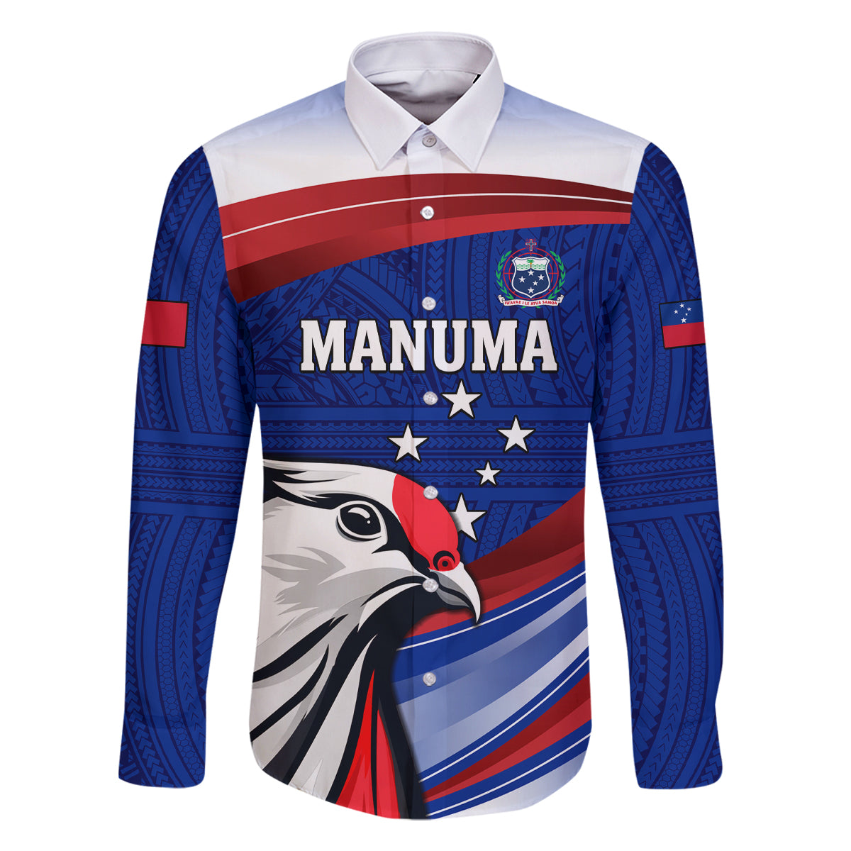 Custom Samoa Rugby Family Matching Tank Maxi Dress and Hawaiian Shirt Manuma Ptilinopus Perousii LT05 Dad's Shirt - Long Sleeve Blue - Polynesian Pride