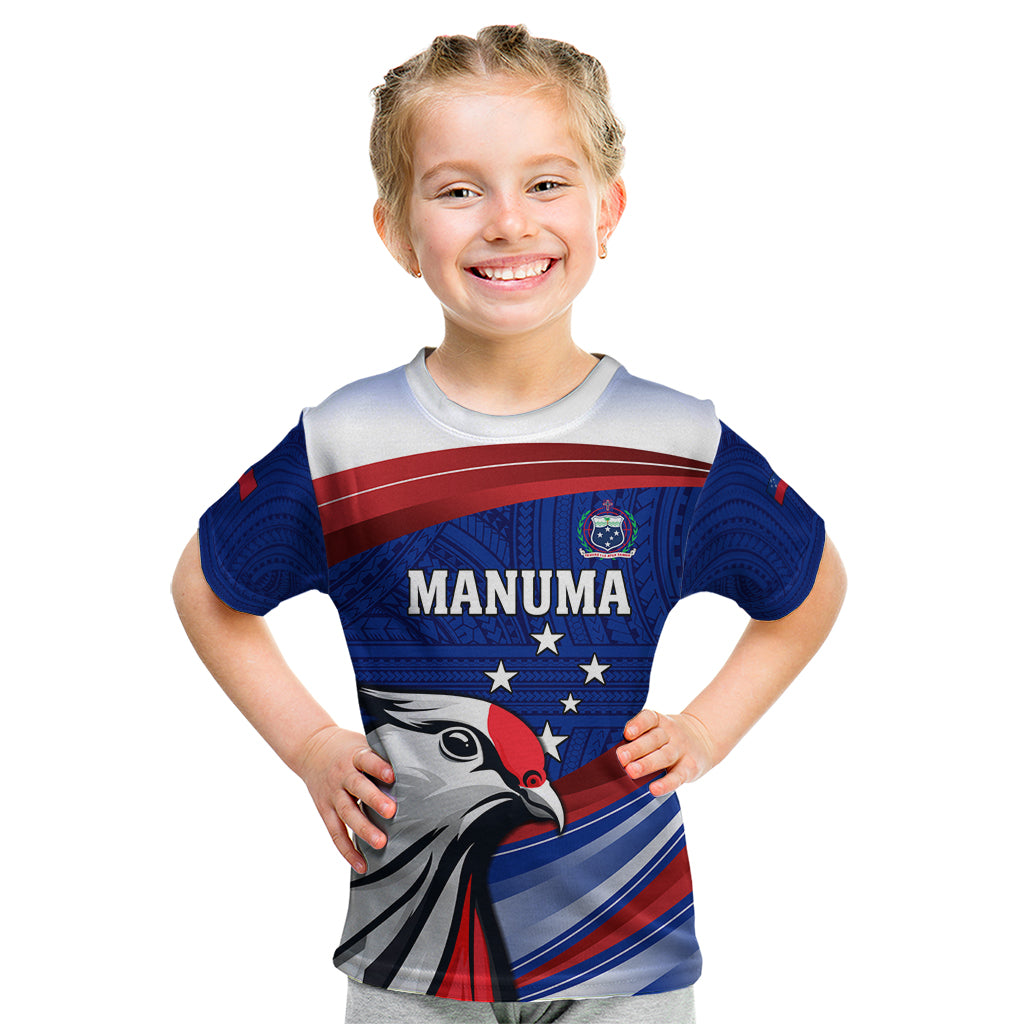 Custom Samoa Rugby Kid T Shirt Manuma Ptilinopus Perousii LT05 Blue - Polynesian Pride