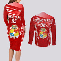 Custom Tonga Rugby Couples Matching Long Sleeve Bodycon Dress and Long Sleeve Button Shirt Kupesi Ngatu Pattern LT05 - Polynesian Pride