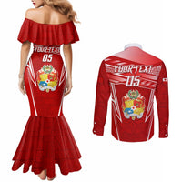 Custom Tonga Rugby Couples Matching Mermaid Dress and Long Sleeve Button Shirt Kupesi Ngatu Pattern LT05 - Polynesian Pride