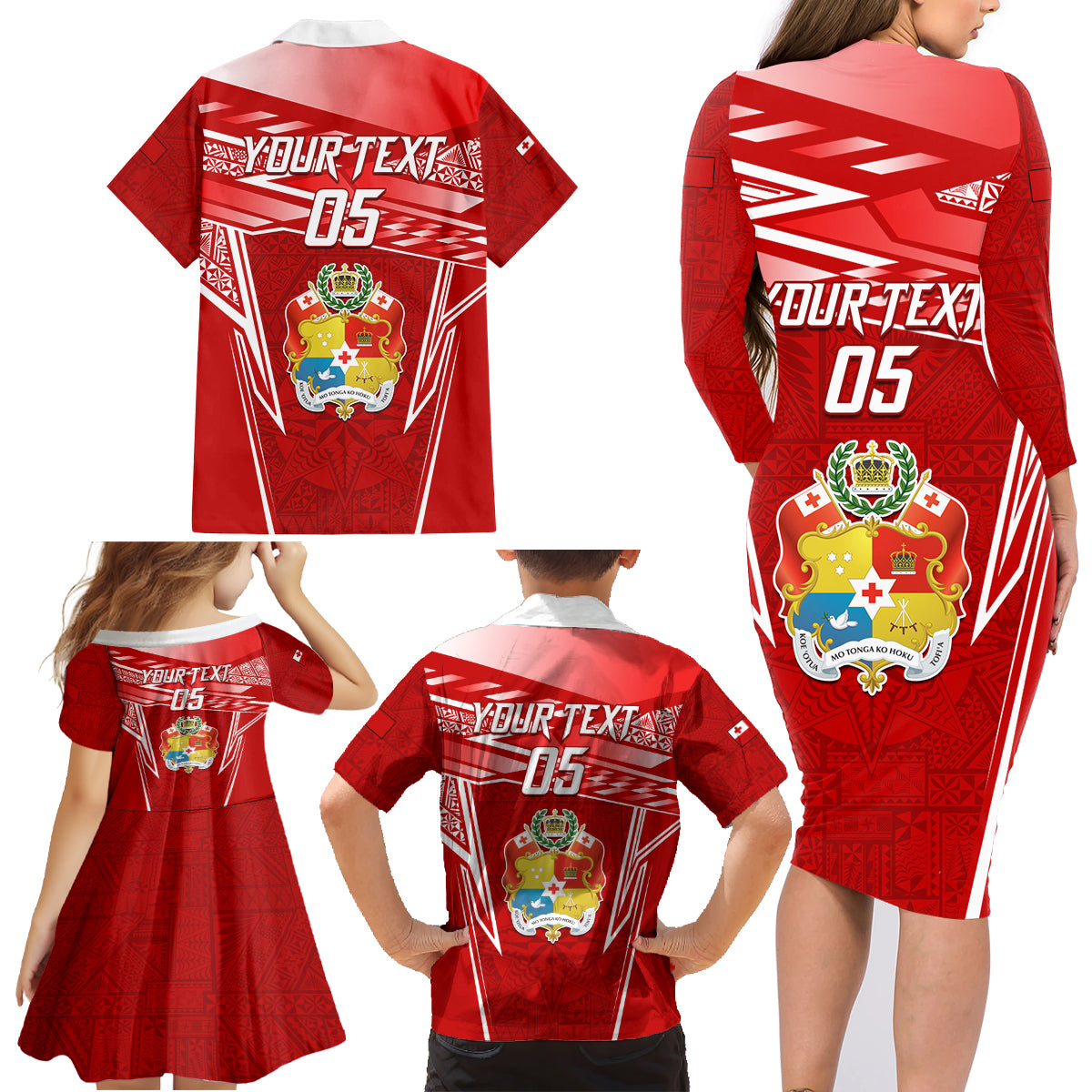 Custom Tonga Rugby Family Matching Long Sleeve Bodycon Dress and Hawaiian Shirt Kupesi Ngatu Pattern LT05 - Polynesian Pride