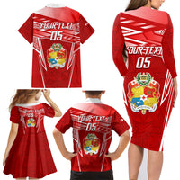 Custom Tonga Rugby Family Matching Long Sleeve Bodycon Dress and Hawaiian Shirt Kupesi Ngatu Pattern LT05 - Polynesian Pride