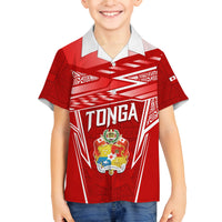 Custom Tonga Rugby Family Matching Long Sleeve Bodycon Dress and Hawaiian Shirt Kupesi Ngatu Pattern LT05 Son's Shirt Red - Polynesian Pride