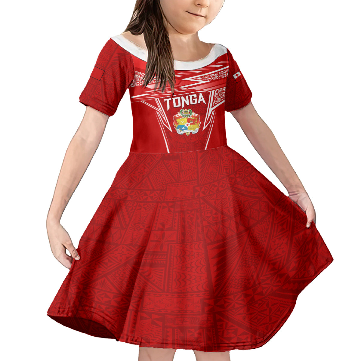 Custom Tonga Rugby Family Matching Mermaid Dress and Hawaiian Shirt Kupesi Ngatu Pattern LT05 Daughter's Dress Red - Polynesian Pride