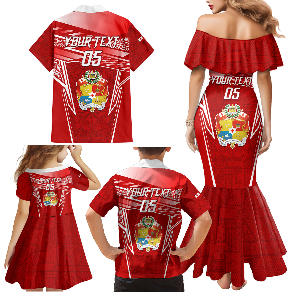 Custom Tonga Rugby Family Matching Mermaid Dress and Hawaiian Shirt Kupesi Ngatu Pattern LT05 - Polynesian Pride