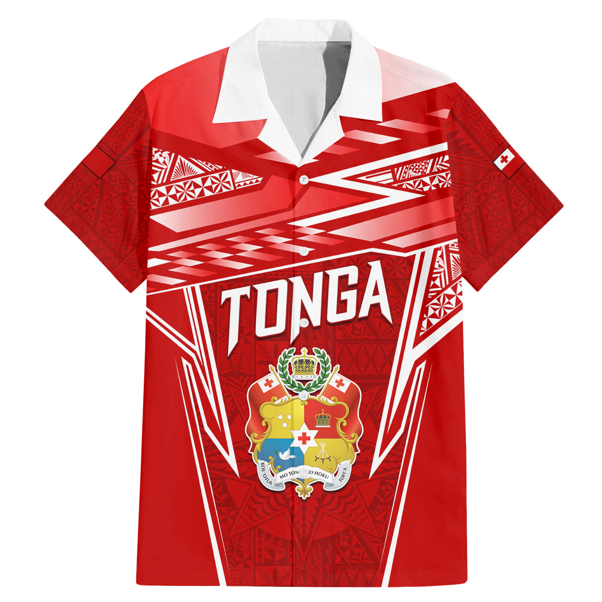Custom Tonga Rugby Family Matching Mermaid Dress and Hawaiian Shirt Kupesi Ngatu Pattern LT05 Dad's Shirt - Short Sleeve Red - Polynesian Pride