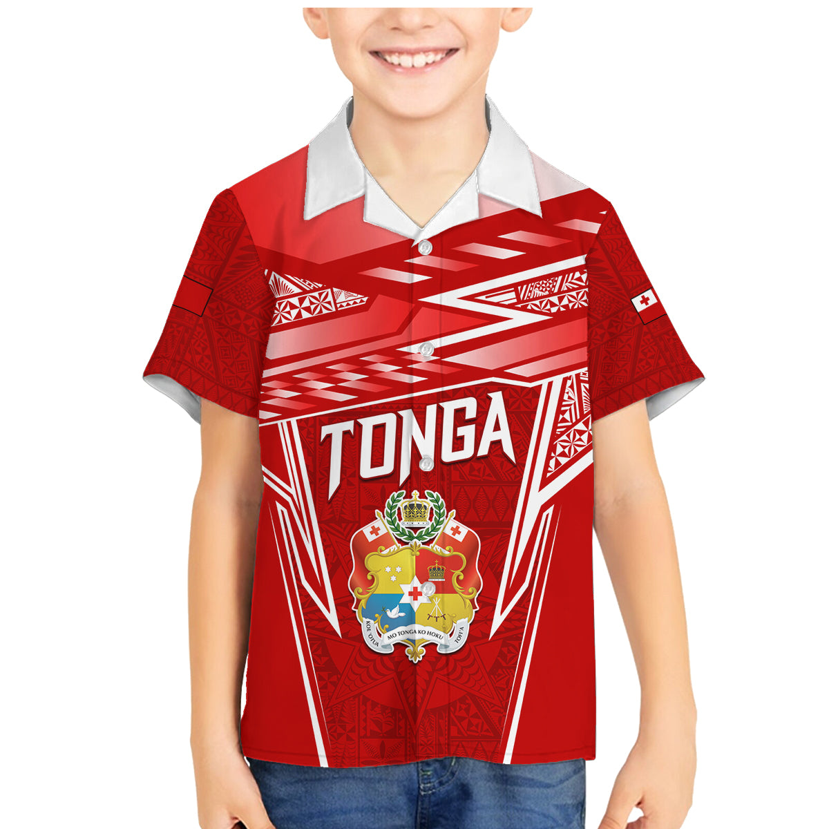 Custom Tonga Rugby Family Matching Mermaid Dress and Hawaiian Shirt Kupesi Ngatu Pattern LT05 Son's Shirt Red - Polynesian Pride